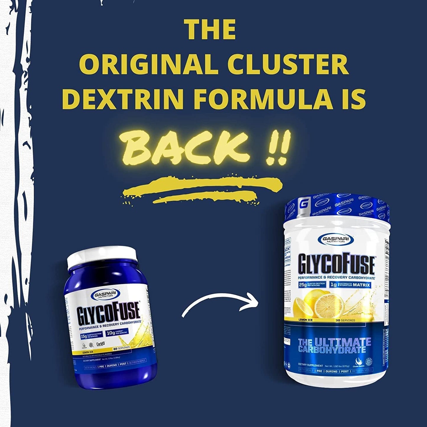 Gaspari Nutrition Glycofuse Lemon Ice: Performance & Recovery Carbohydrate with Cluster Dextrin & Electrolytes (30 Servings)