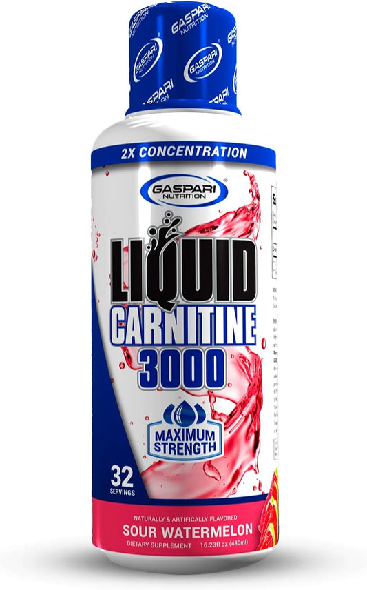 Gaspari Nutrition Liquid L-Carnitine 3000 - Sour Watermelon Flavor - Boost Metabolism & Energy - Non GMO & Gluten Free - BPA Free - 32 Servings