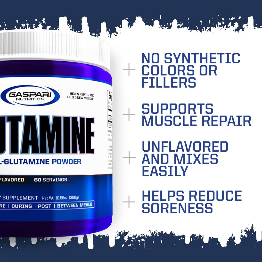 Gaspari Nutrition Micronized Glutamine Powder - Pure L-Glutamine for Pre and Post Workout Recovery (60 Servings, Unflavored)