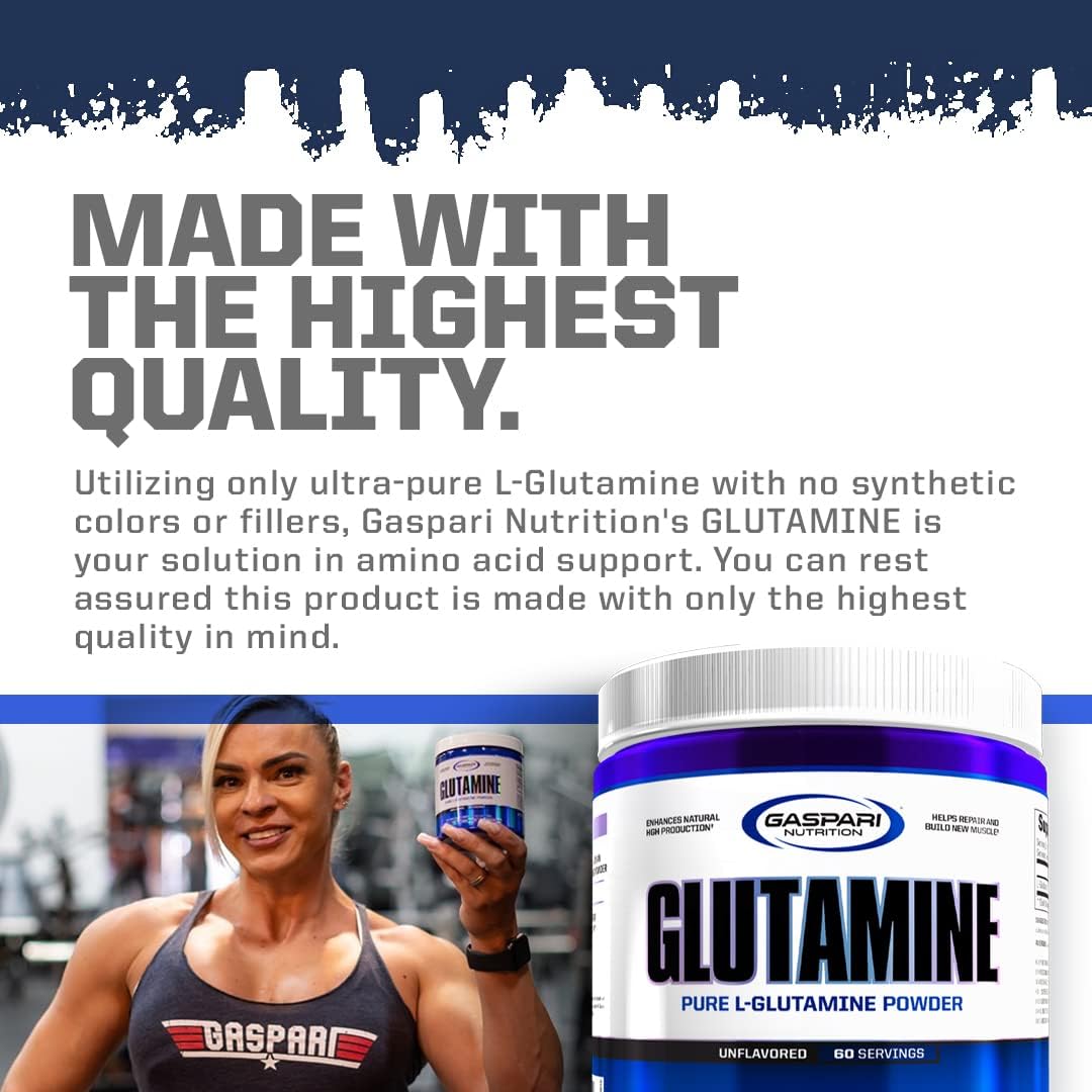 Gaspari Nutrition Micronized Glutamine Powder - Pure L-Glutamine for Pre and Post Workout Recovery (60 Servings, Unflavored)