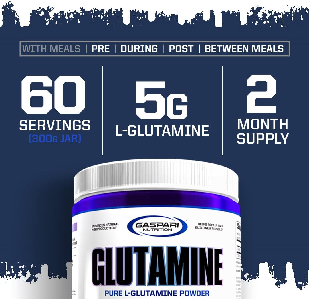 Gaspari Nutrition Micronized Glutamine Powder - Pure L-Glutamine for Pre and Post Workout Recovery (60 Servings, Unflavored)