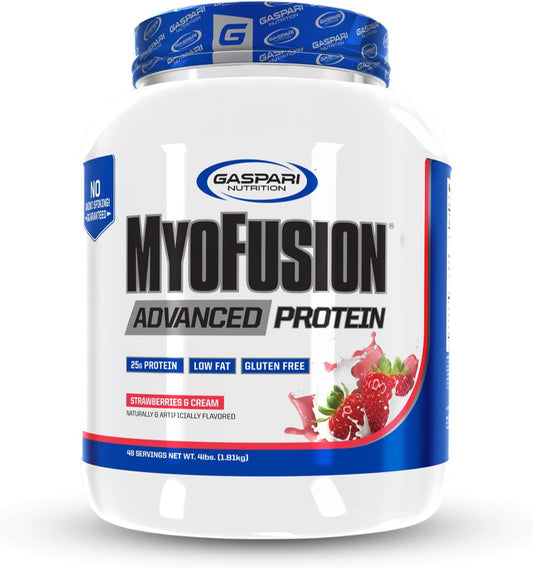 Gaspari Nutrition Myofusion Advanced Protein Blend - Whey, Casein, Isolate (4lbs, Strawberries & Cream)