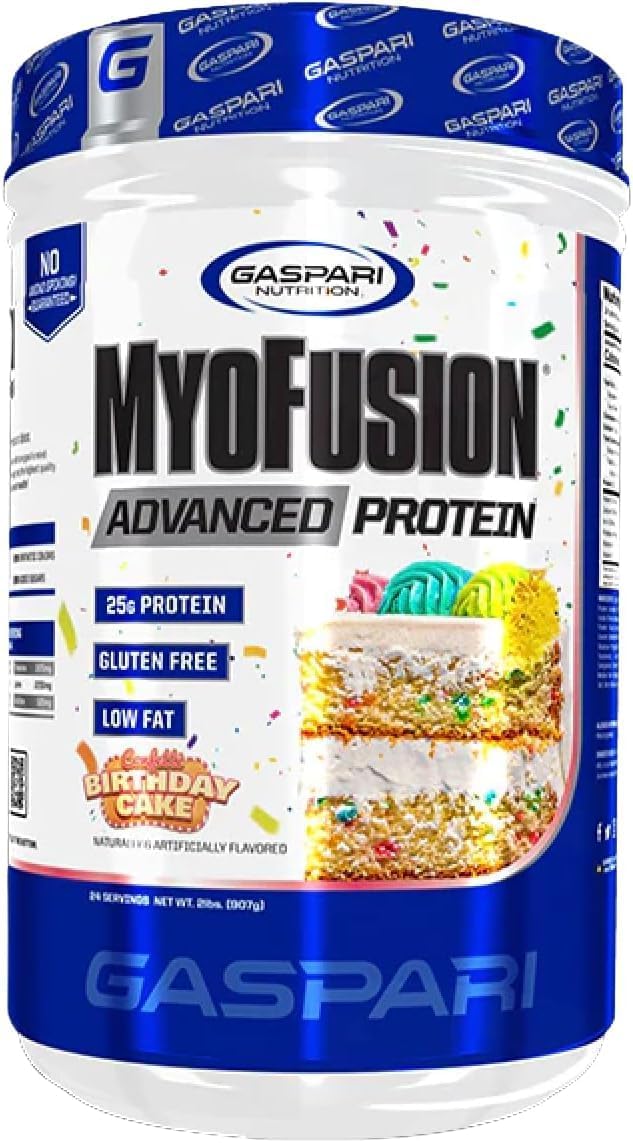 Gaspari Nutrition Myofusion Advanced Protein Blend - Birthday Cake Flavor, 4 Pound - Contains Whey, Casein, and Isolate Protein - Low Fat, Gluten Free