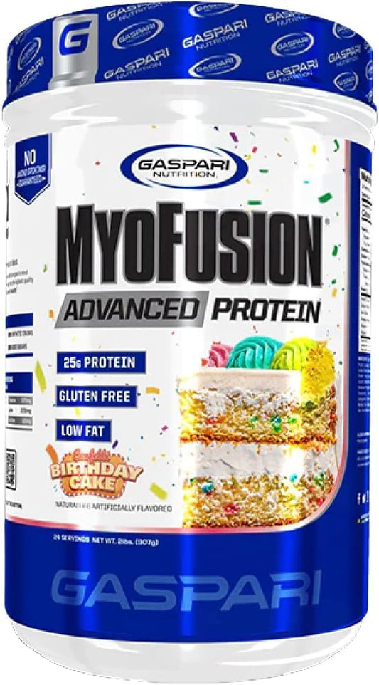 Gaspari Nutrition Myofusion Advanced Protein Blend - Birthday Cake Flavor, 4 Pound - Contains Whey, Casein, and Isolate Protein - Low Fat, Gluten Free