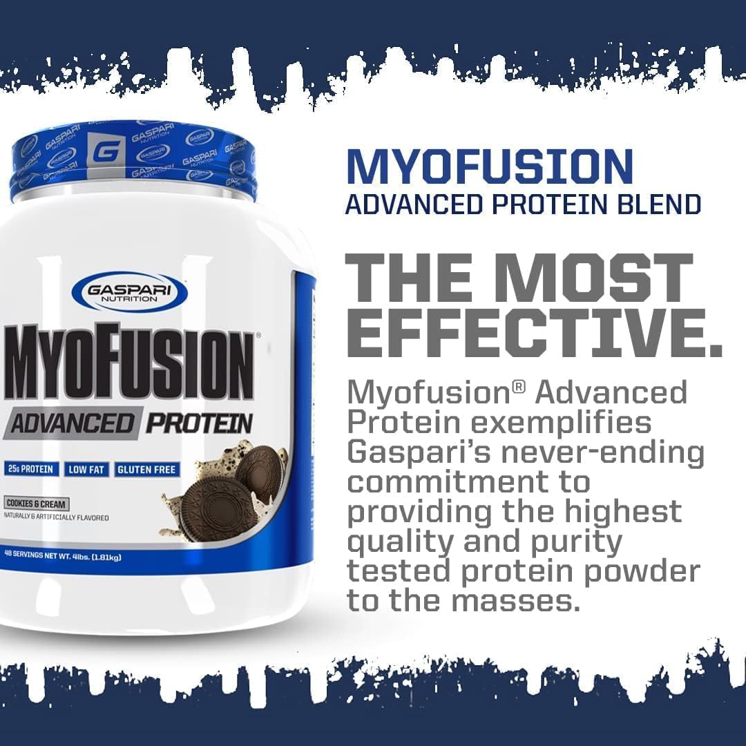 Gaspari Nutrition Myofusion Advanced Protein Blend - Birthday Cake Flavor, 4 Pound - Contains Whey, Casein, and Isolate Protein - Low Fat, Gluten Free