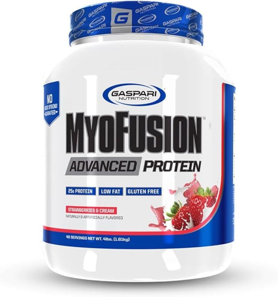 Gaspari Nutrition Myofusion Advanced Protein Blend - Whey, Casein, Isolate (4lbs, Strawberries & Cream)