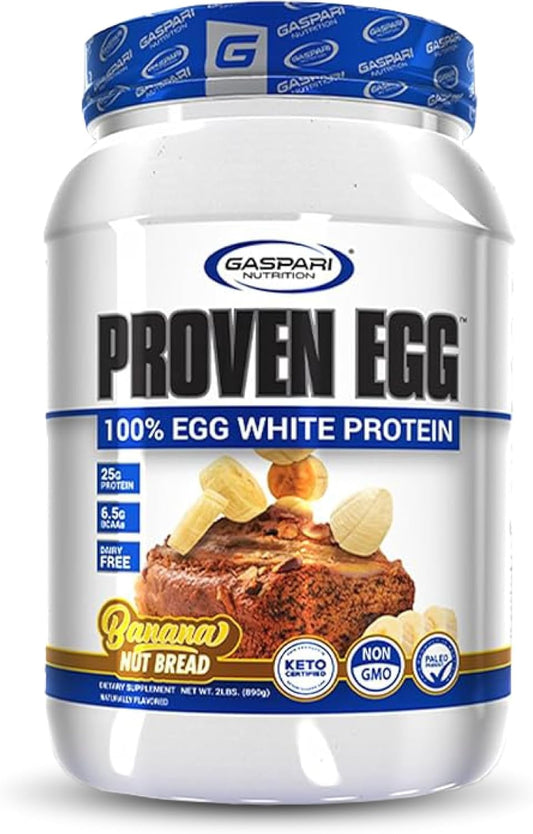 Gaspari Nutrition Proven Egg White Protein Powder, 25g Protein, Keto-Friendly, Dairy-Free, Lactose-Free, Soy-Free - Banana Nut Bread Flavor - 2 lbs