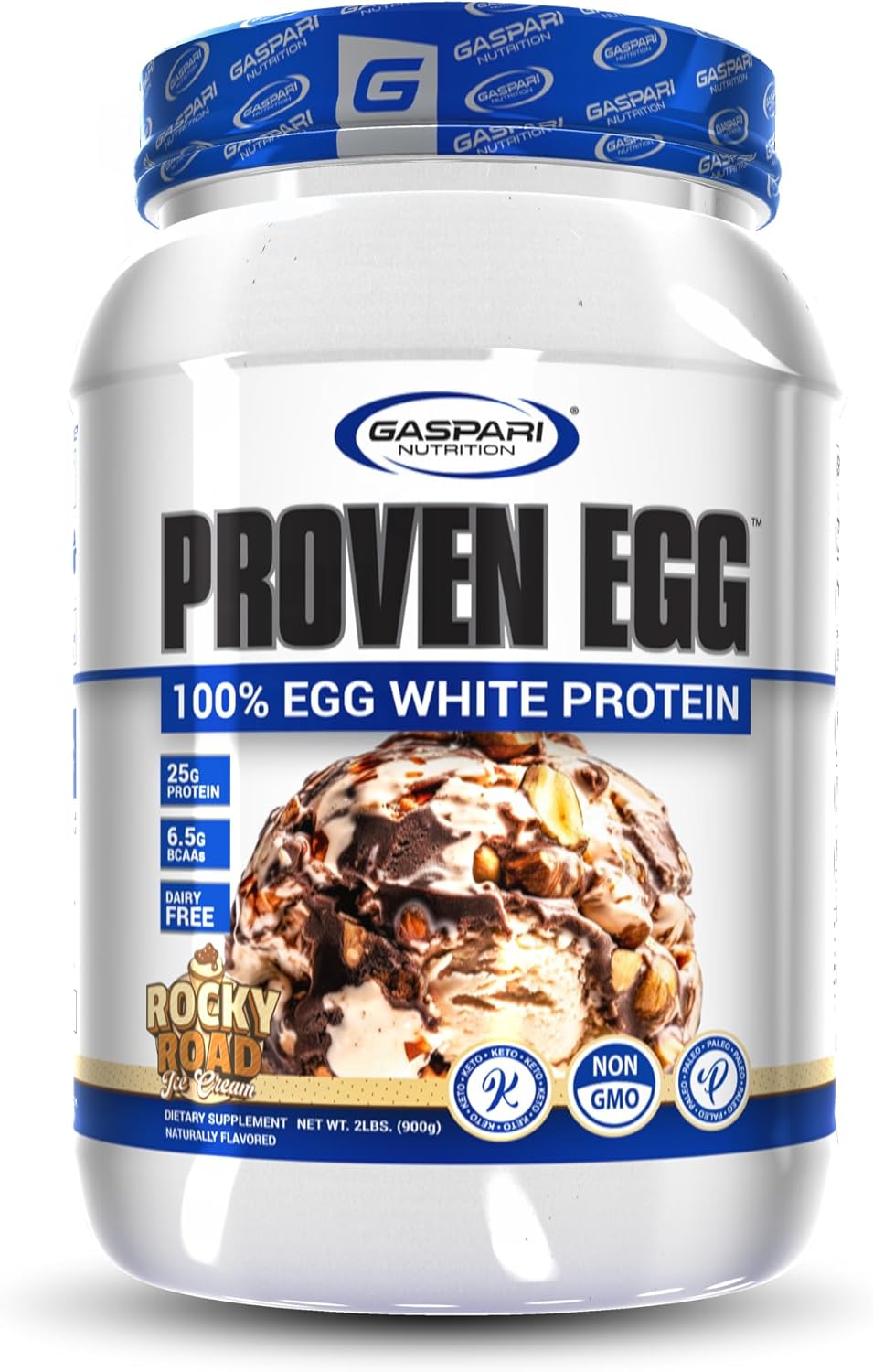 Gaspari Nutrition Proven Egg White Protein Powder - 25g Protein, Keto & Dairy Free - Rocky Road Flavor - 2 lbs