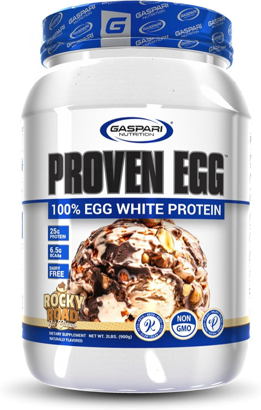 Gaspari Nutrition Proven Egg White Protein Powder - 25g Protein, Keto & Dairy Free - Rocky Road Flavor - 2 lbs