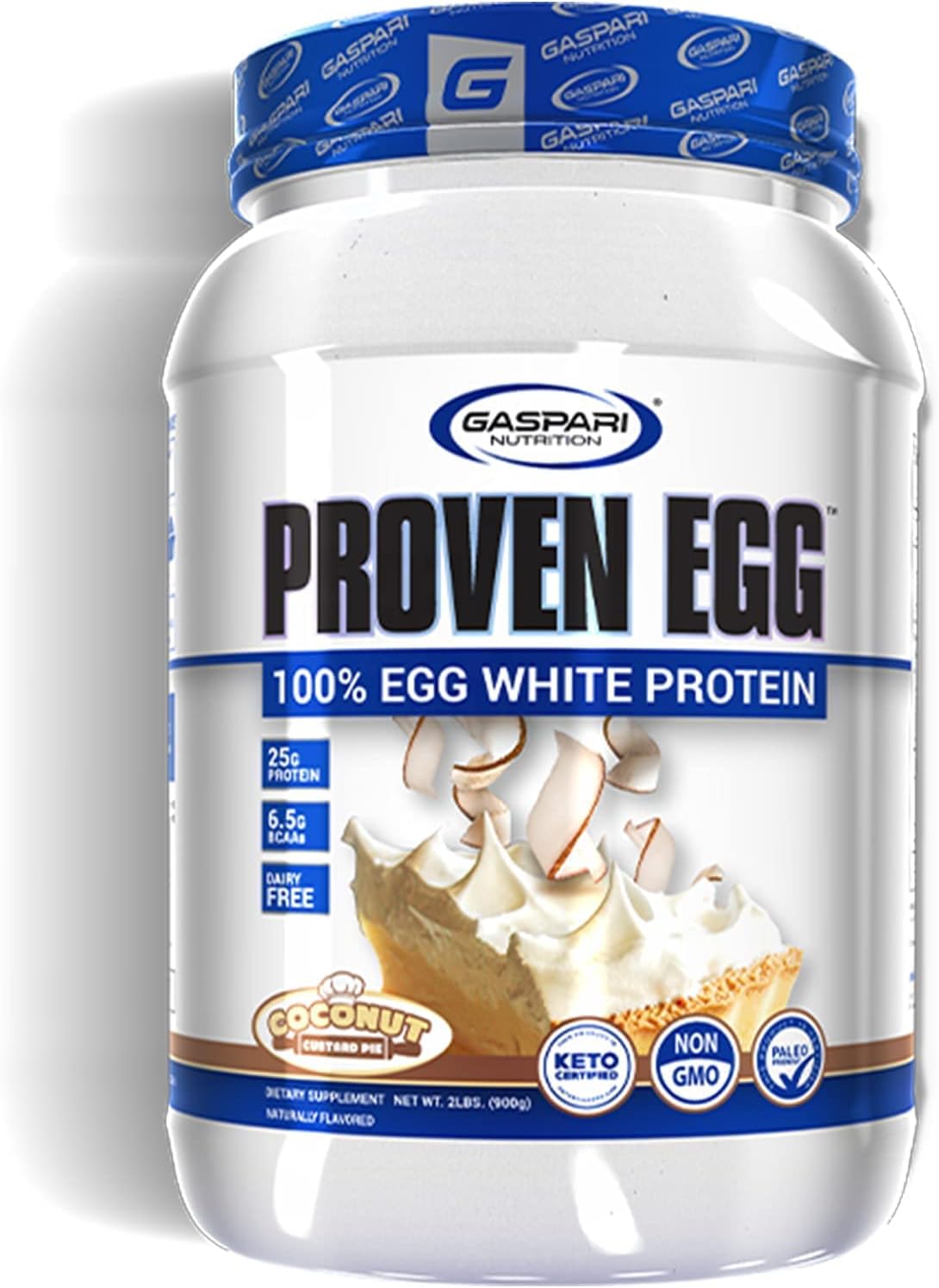 Gaspari Nutrition Proven Egg White Protein Powder, 25g Protein, Keto Friendly, Dairy Free, Lactose Free, Soy Free - Coconut Custard Pie Flavor - 2 lbs