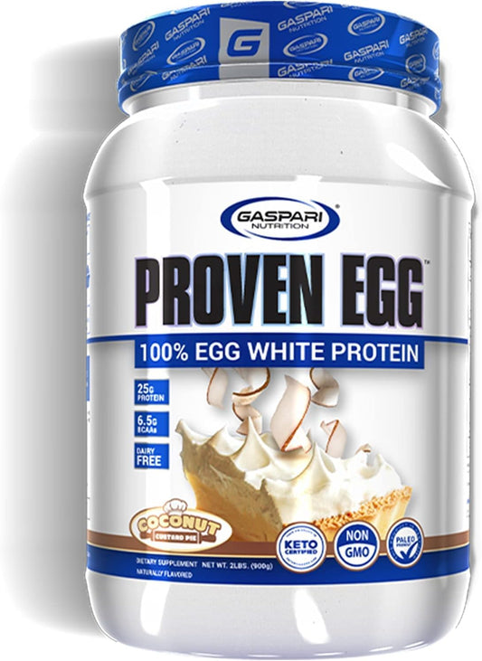 Gaspari Nutrition Proven Egg White Protein Powder, 25g Protein, Keto Friendly, Dairy Free, Lactose Free, Soy Free - Coconut Custard Pie Flavor - 2 lbs