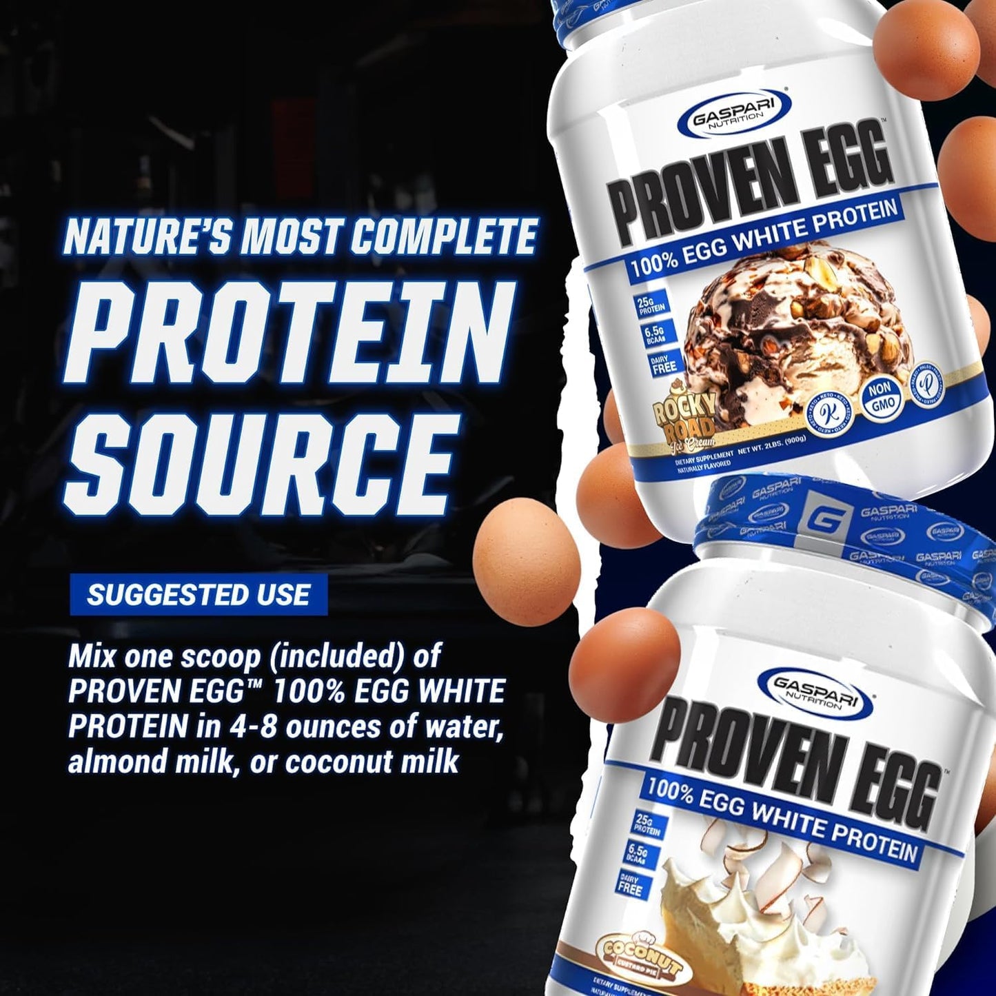 Gaspari Nutrition Proven Egg White Protein Powder - 25g Protein, Keto, Dairy, Lactose, Soy Free - Salted Caramel Flavor - 1lb