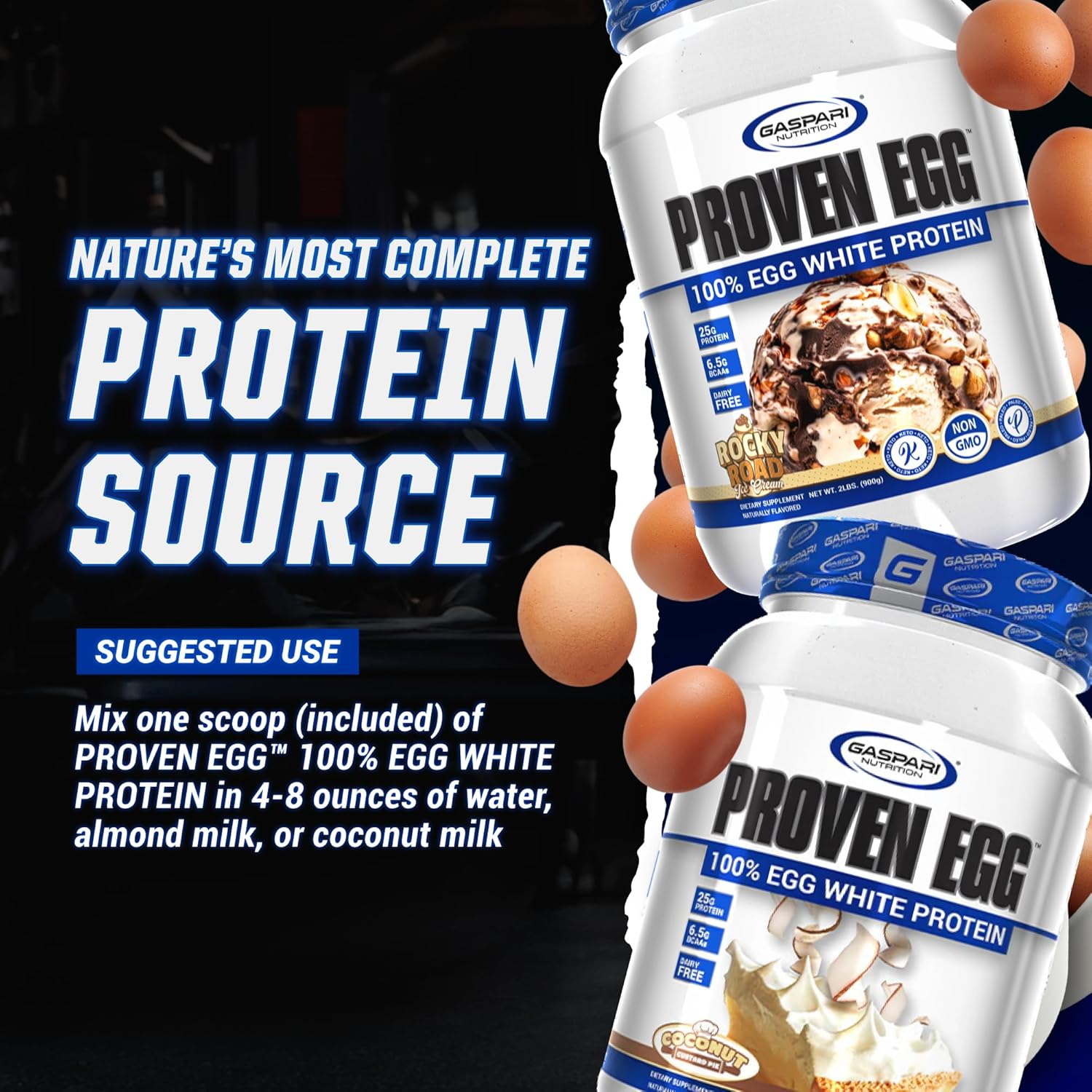 Gaspari Nutrition Proven Egg White Protein Powder, 25g Protein, Keto Friendly, Dairy Free, Lactose Free, Soy Free - Coconut Custard Pie Flavor - 2 lbs
