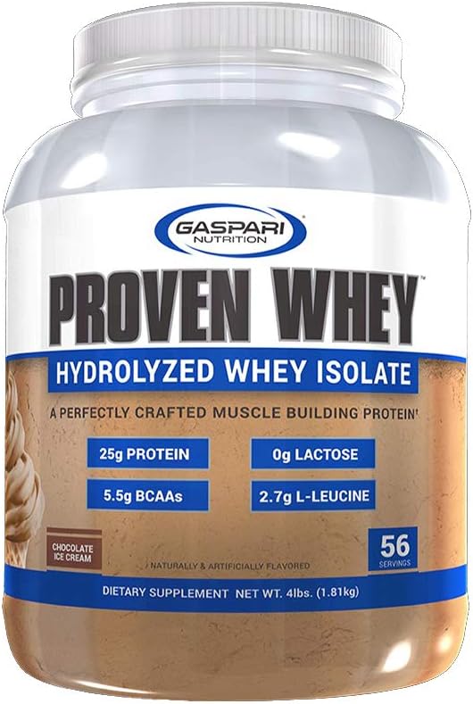 Gaspari Nutrition Proven Whey: 100% Hydrolyzed Whey Isolate, High Protein, Chocolate Ice Cream Flavor, 4lb