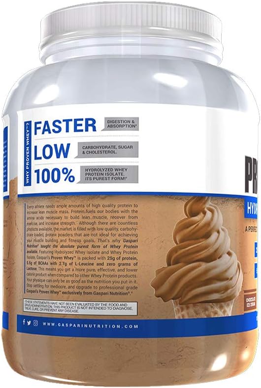 Gaspari Nutrition Proven Whey: 100% Hydrolyzed Whey Isolate, High Protein, Chocolate Ice Cream Flavor, 4lb