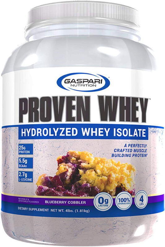 Gaspari Nutrition Proven Whey Blueberry Cobbler 4lb - 100% Hydrolyzed Whey Isolate, High Protein, Lactose Free, Low Carb & Sugar