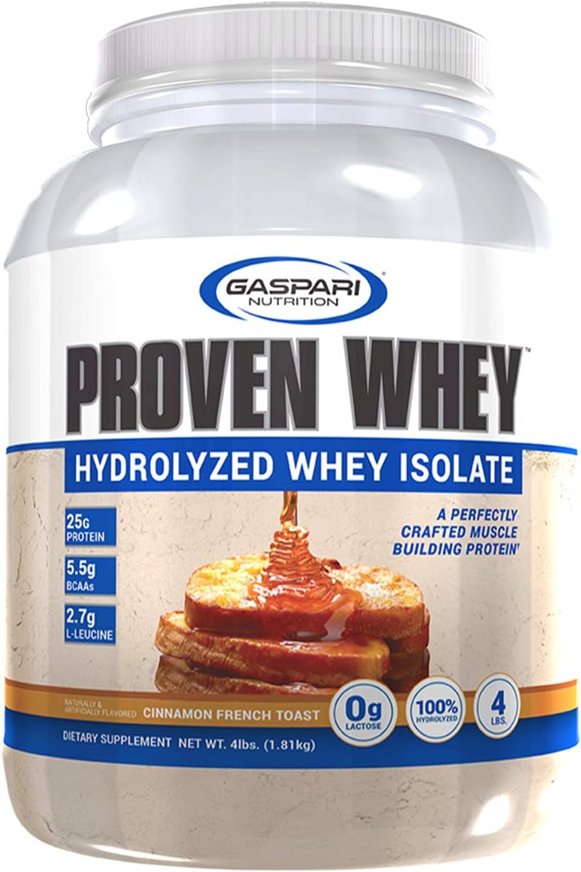 Gaspari Nutrition Proven Whey Isolate Protein Powder - Cinnamon French Toast Flavor, 100% Hydrolyzed, Lactose-Free, Low Carb & Sugar (4 lb)