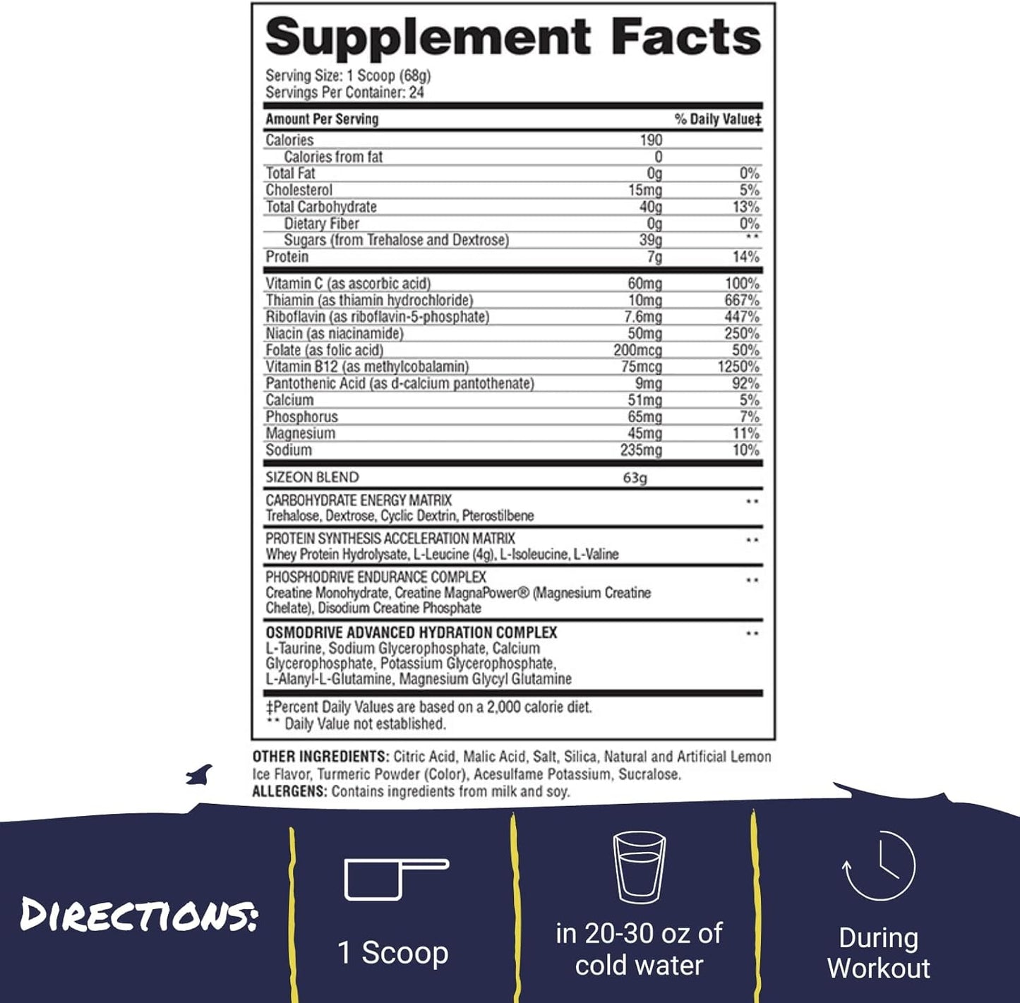 Gaspari Nutrition SizeOn Intra-Workout Amino Acid & Creatine Formula for Muscle Volume & Recovery - 3.59lb Lemon Ice