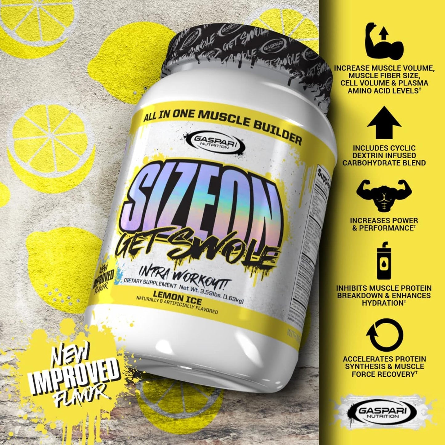 Gaspari Nutrition SizeOn Intra-Workout Amino Acid & Creatine Formula for Muscle Volume & Recovery - 3.59lb Lemon Ice