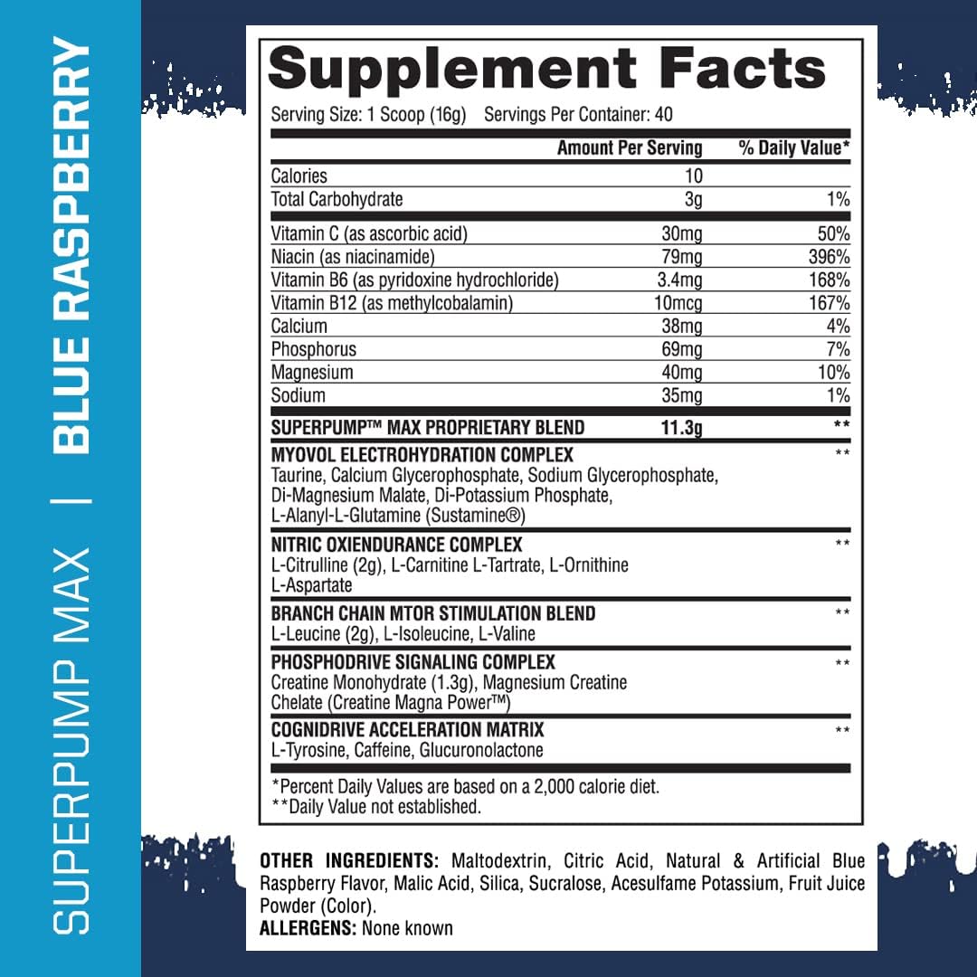 Gaspari Nutrition SuperPump MAX Pre Workout Powder - Blue Raspberry Ice, 40 Servings: Boost Energy, Enhance Muscle Growth, Recovery, & Electrolyte Replenishment
