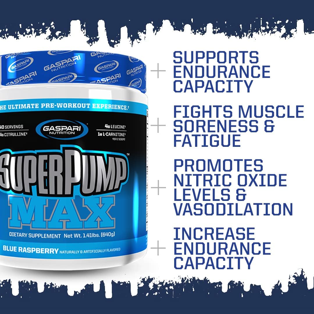 Gaspari Nutrition SuperPump MAX Pre Workout Powder - Blue Raspberry Ice, 40 Servings: Boost Energy, Enhance Muscle Growth, Recovery, & Electrolyte Replenishment
