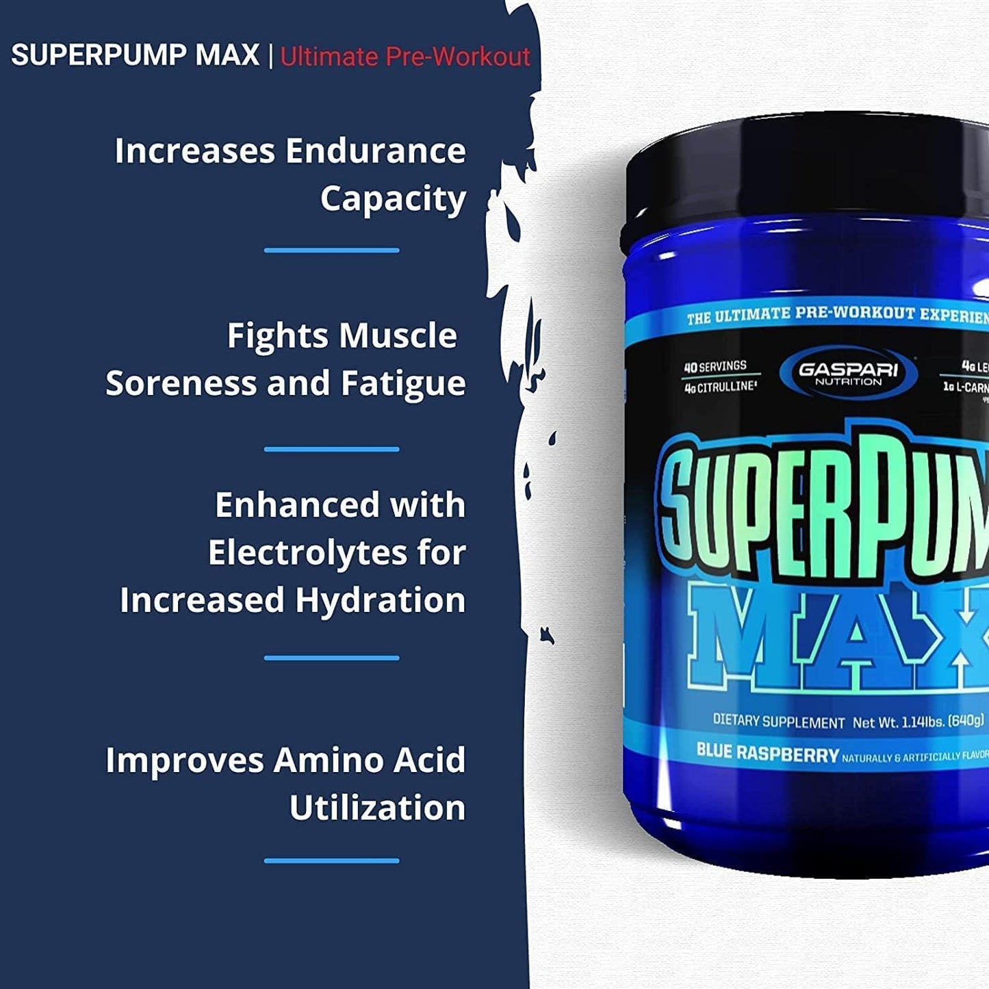 Gaspari Nutrition SuperPump MAX Pre Workout Powder - Blue Raspberry Ice, 40 Servings: Boost Energy, Enhance Muscle Growth, Recovery, & Electrolyte Replenishment