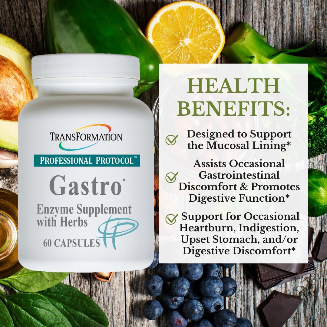 Gastro Enzyme Supplement for Digestive Health and Heartburn Relief - 60 Cap Formula with Herbal Blend and Vitamin E