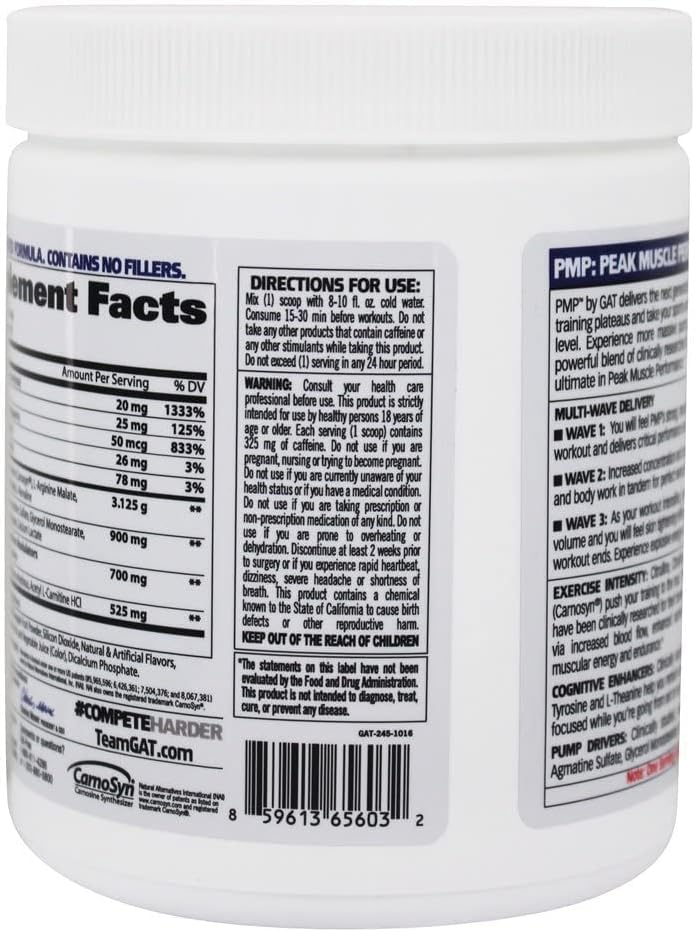GAT SPORT PMP Pre-Workout Supplement - Raspberry Lemonade Flavor, 30 Servings for Peak Muscle Performance
