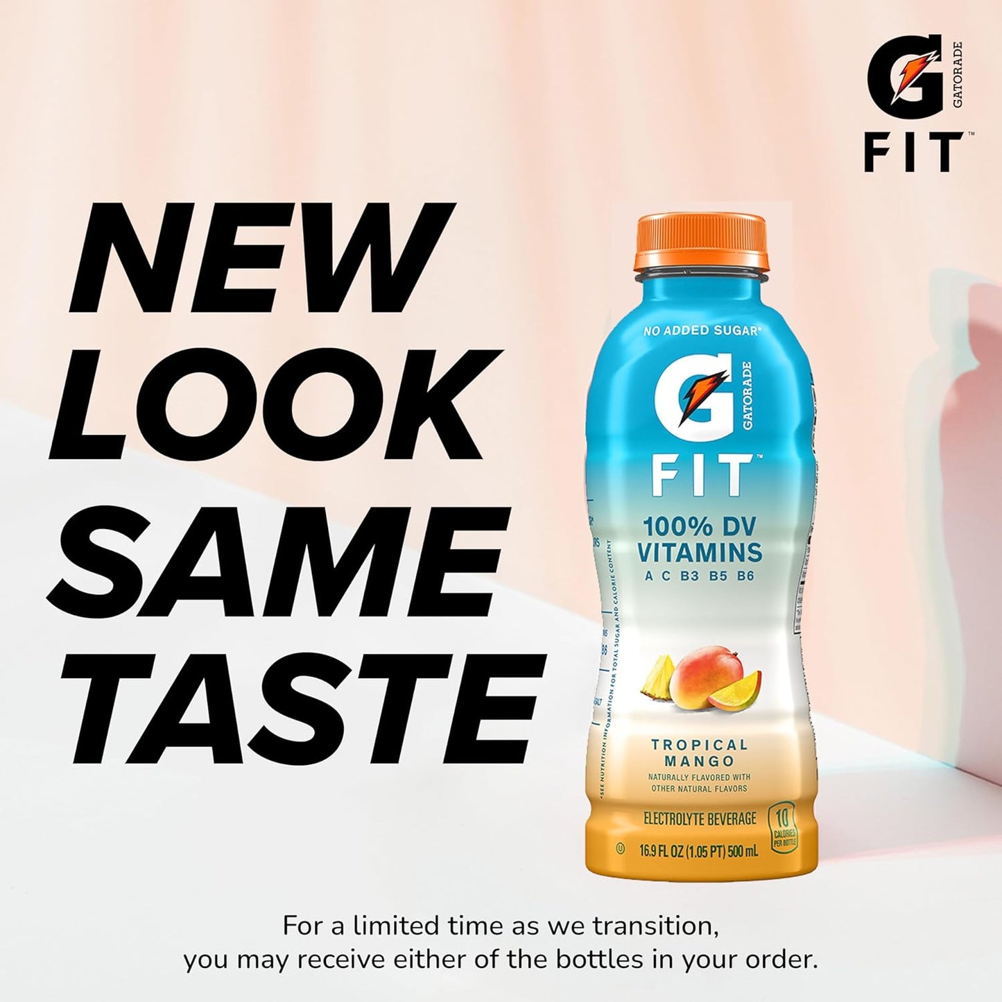 Gatorade Fit Electrolyte Beverage, Tropical Mango Flavor, 16.9 oz Bottles (Pack of 12) - Healthy Real Hydration