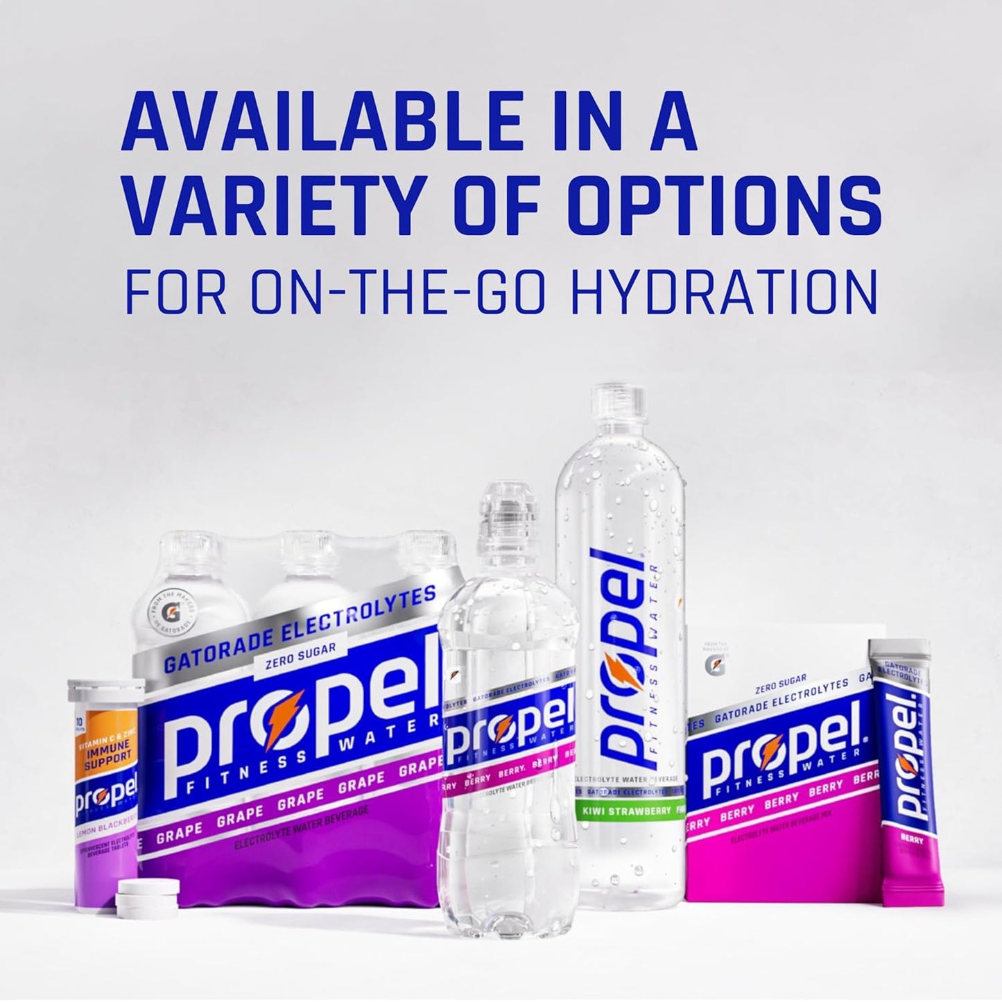 Gatorade Propel Immune Support Tablets Variety Pack - Vitamin C, Zinc, Electrolytes, Zero Sugar - 10 Count x 4 Packs - 16.9 Fl Oz Each