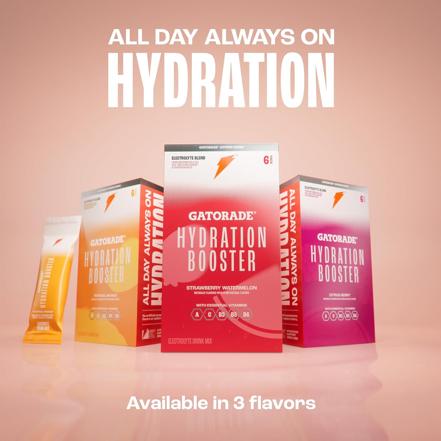 Gatorade Tropical Mango Hydration Booster, 20 fl oz, Pack of 6