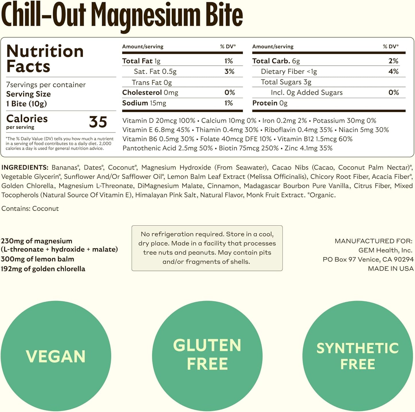 GEM Bite Daily Multivitamin & Relaxation Magnesium Bites | 8 Packs of 7 Bites | 20+ Whole-Food Nutrients