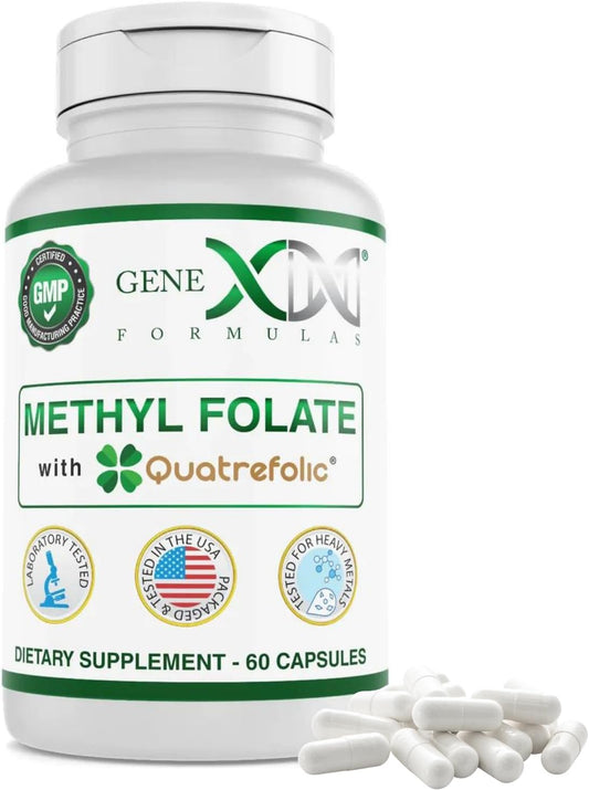Genex Formulas Methyl Folate with Quatrefolic 1360 mcg DFE - Bio-Active 5-Methyltetrahydrofolate - Vegan, Gluten Free, Non-GMO - 60 Capsules - BoostGo Australia