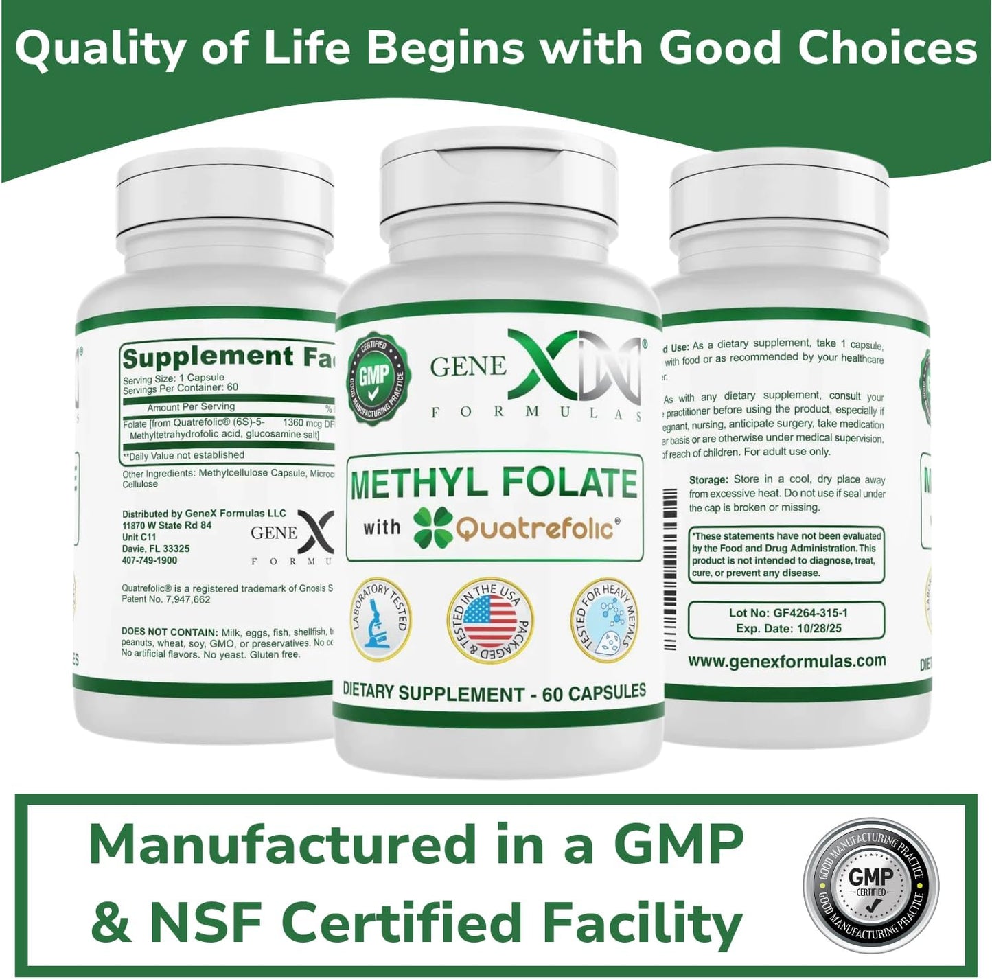 Genex Formulas Methyl Folate with Quatrefolic 1360 mcg DFE - Bio-Active 5-Methyltetrahydrofolate - Vegan, Gluten Free, Non-GMO - 60 Capsules - BoostGo Australia