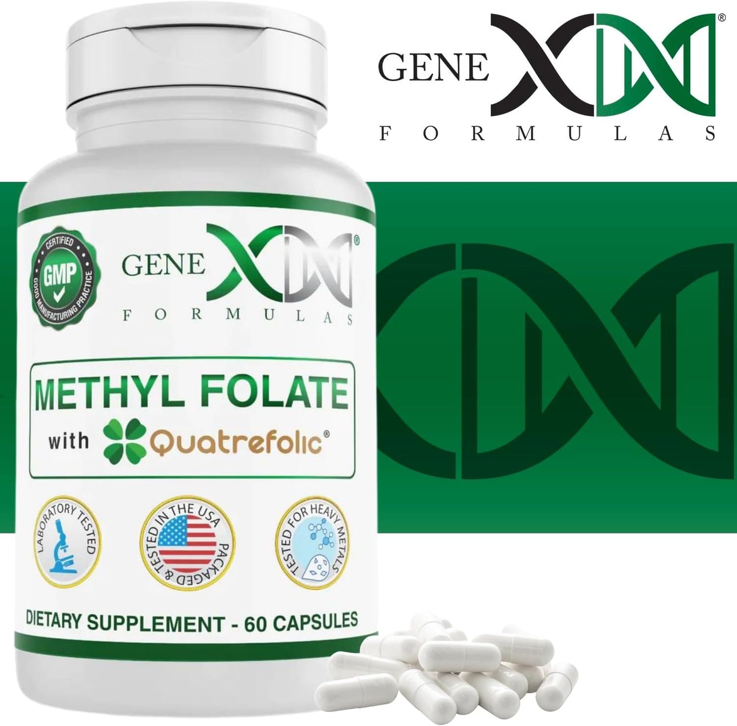 Genex Formulas Methyl Folate with Quatrefolic 1360 mcg DFE - Bio-Active 5-Methyltetrahydrofolate - Vegan, Gluten Free, Non-GMO - 60 Capsules - BoostGo Australia