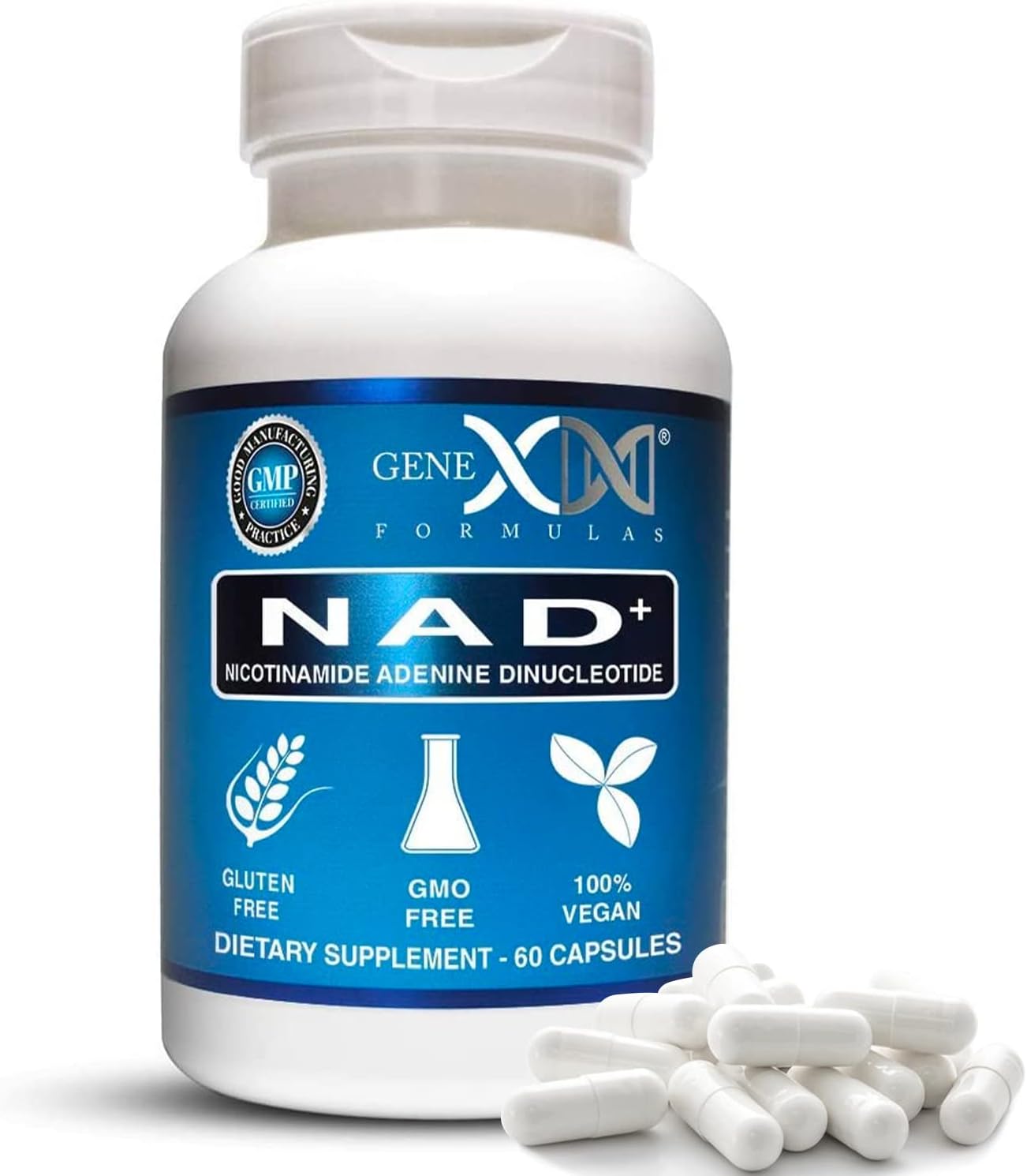 Genex Formulas NAD+ 250mg Capsules - 60 Servings - Authentic Nicotinamide Adenine Dinucleotide Supplement