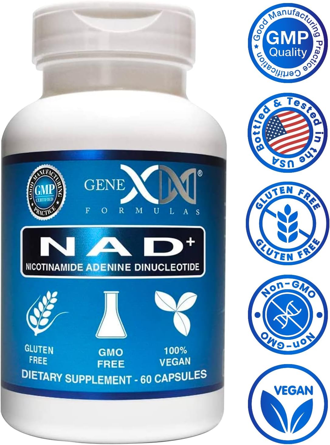 Genex Formulas NAD+ 250mg Capsules - 60 Servings - Authentic Nicotinamide Adenine Dinucleotide Supplement
