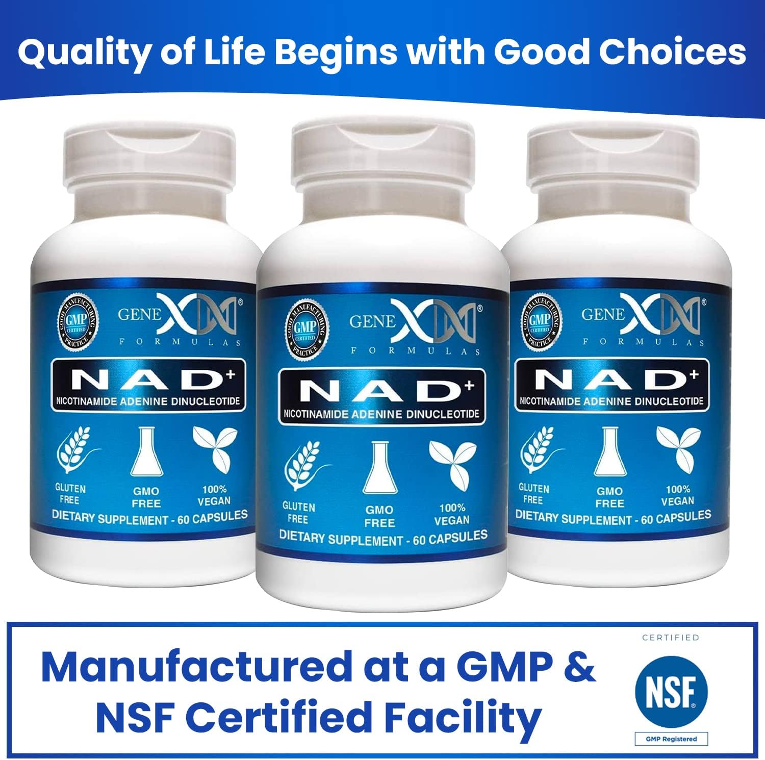 Genex Formulas NAD+ 250mg Capsules - 60 Servings - Authentic Nicotinamide Adenine Dinucleotide Supplement