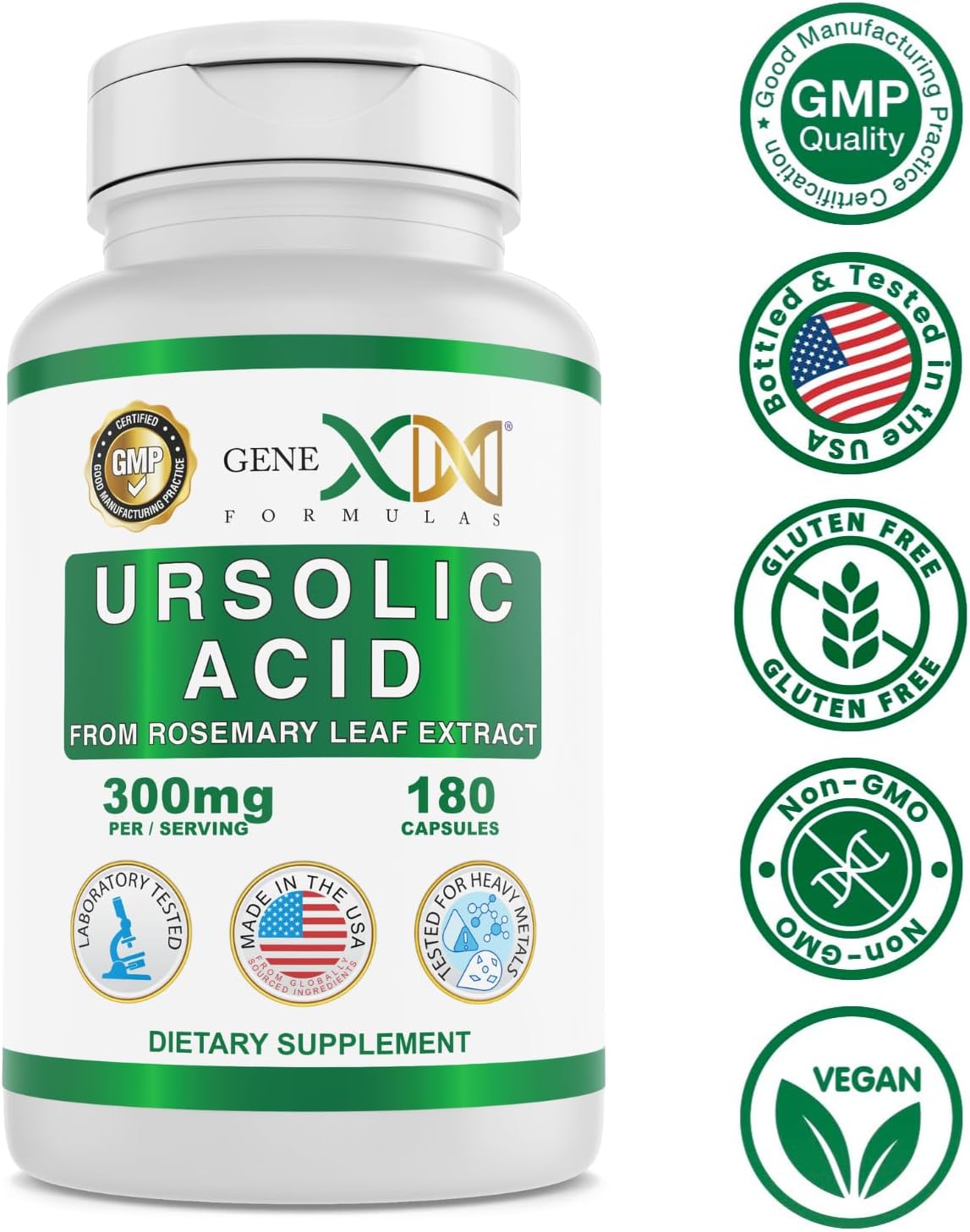 Genex Formulas Ursolic Acid 300mg Capsules - Rosemary Extract Source, Non-GMO, Gluten Free, Vegetarian - 180 Count - BoostGo Australia