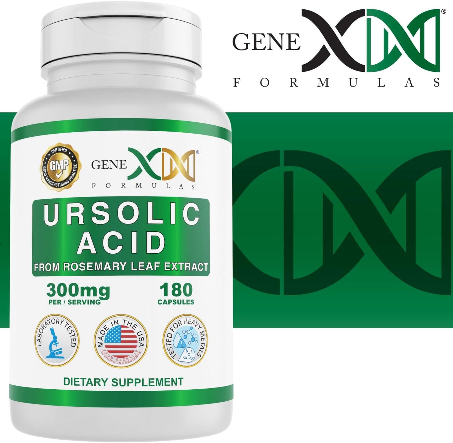 Genex Formulas Ursolic Acid 300mg Capsules - Rosemary Extract Source, Non-GMO, Gluten Free, Vegetarian - 180 Count - BoostGo Australia