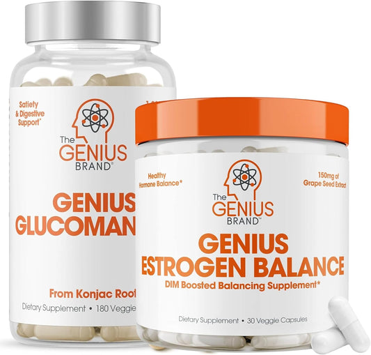 Genius Brand Hormonal & Digestive Health Bundle: Glucomannan Fiber Capsules & DIM Supplement - Supports Digestive Regularity & Hormone Balance