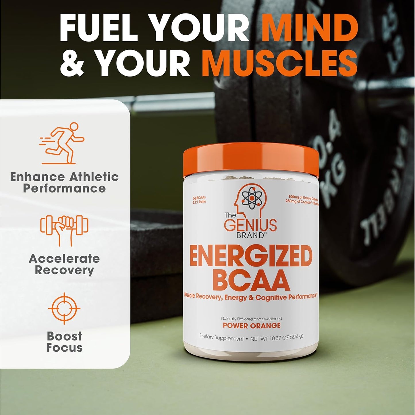 Genius Brand Hydration & Recovery Bundle: Sour Peach Rings & Orange BCAA Energy Powder - Natural Electrolyte Booster & Muscle Recovery Supplement