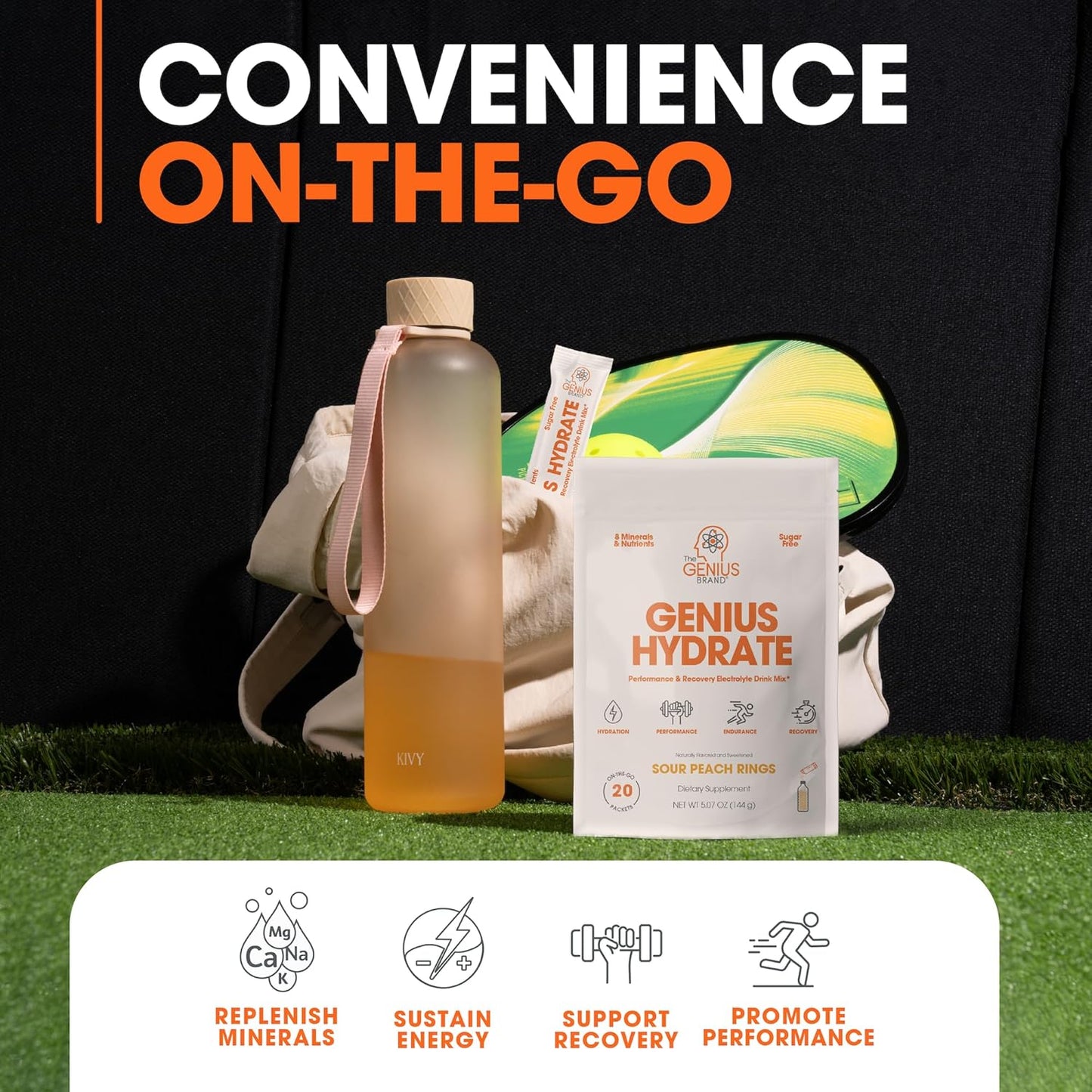 Genius Brand Hydration & Recovery Bundle: Sour Peach Rings & Orange BCAA Energy Powder - Natural Electrolyte Booster & Muscle Recovery Supplement