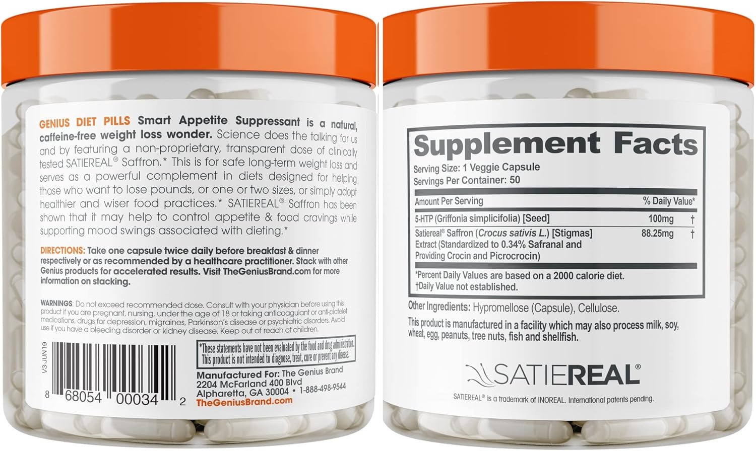 Genius Diet Pills for Weight Loss Support - Appetite Suppressant with 5-HTP & Saffron - Cortisol & Thyroid Support - 50 Veggie Capsules - BoostGo Australia