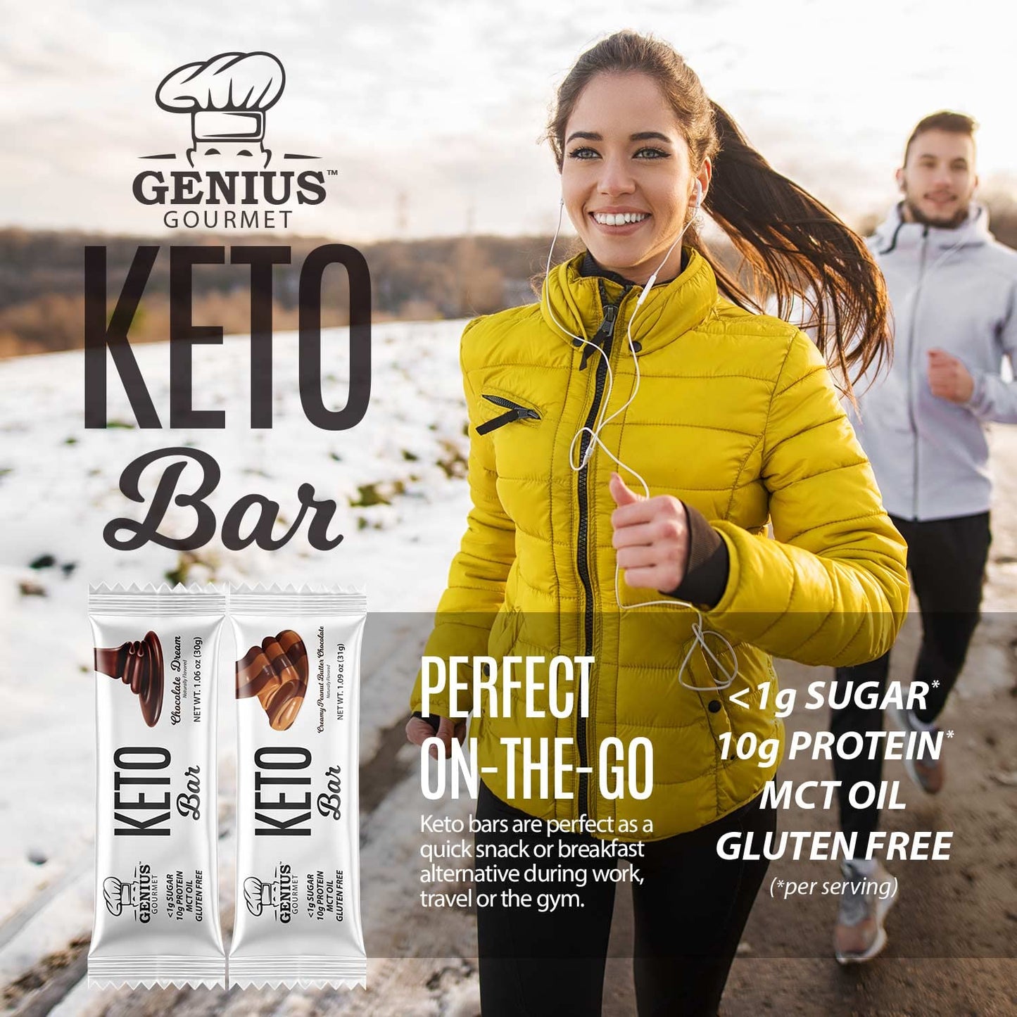 Genius Gourmet Gluten-Free Chocolate Keto Protein Bar Variety Pack - 20 Count, Low Carb, Low Sugar, Premium MCTs