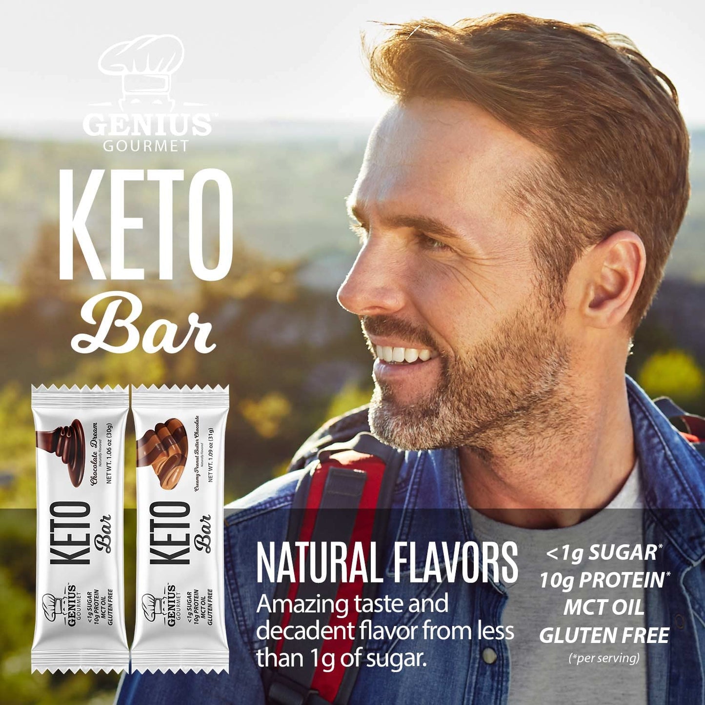 Genius Gourmet Gluten-Free Chocolate Keto Protein Bar Variety Pack - 20 Count, Low Carb, Low Sugar, Premium MCTs