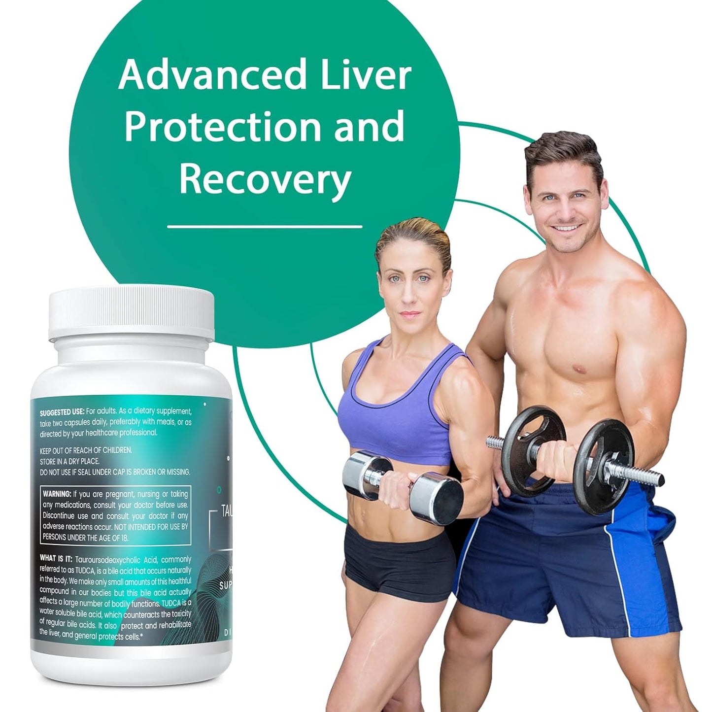 Genogna TUDCA 1100mg Liver Support Supplement - Water-Soluble Bile Salts, Detox Cleanse, Strong Bitter Taste - 600 Vegan Capsules, Non-GMO, Gluten-Free