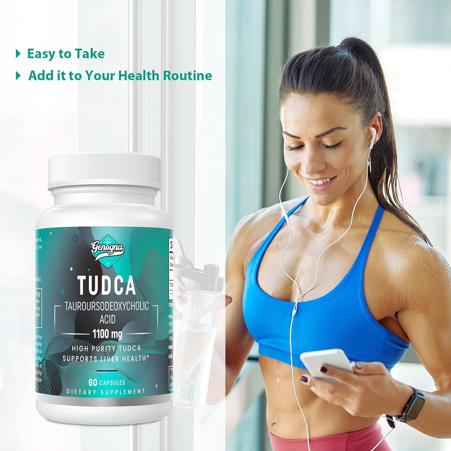 Genogna TUDCA 1100mg Liver Support Supplement - Water-Soluble Bile Salts, Detox Cleanse, Strong Bitter Taste - 600 Vegan Capsules, Non-GMO, Gluten-Free