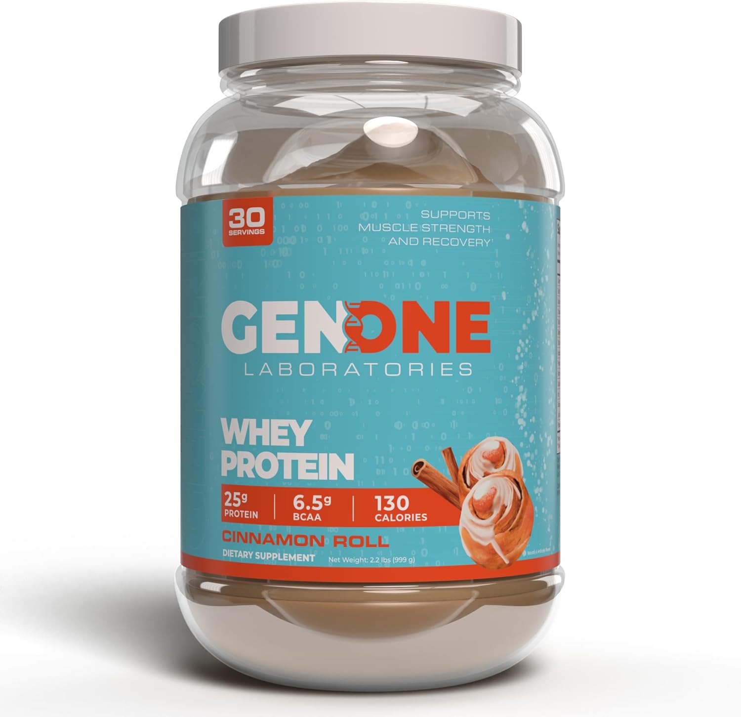 GenOne Laboratories Cinnamon Roll Whey Protein Isolate Powder - 25g Protein, 6.5g BCAAs, Low Carb, Fast Digesting - 30 Servings
