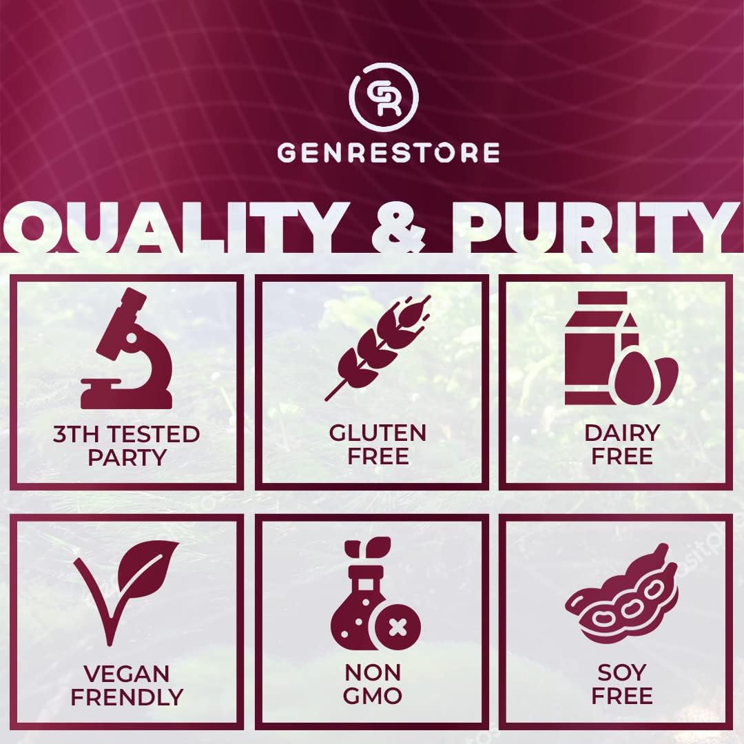 Genrestore Berry Gen Biotin Supplement 10000 mcg Capsules - Hair Growth & Skin Health Support - Vegan Formula - 30 Count